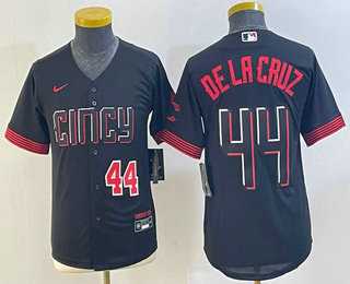 Youth Cincinnati Reds #44 Elly De La Cruz Number Black 2023 City Connect Cool Base Stitched Jersey 2->mlb youth jerseys->MLB Jersey